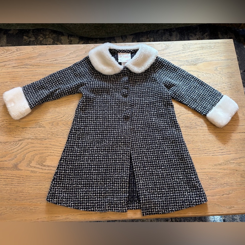 Dollie & Me Black and White Tweed Coat with Faux Fur